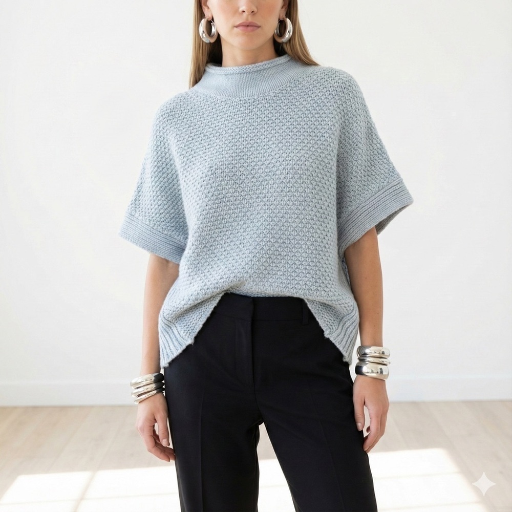 Elsamanda x Anthropologie blue grey alpaca wool poncho sweater - Small